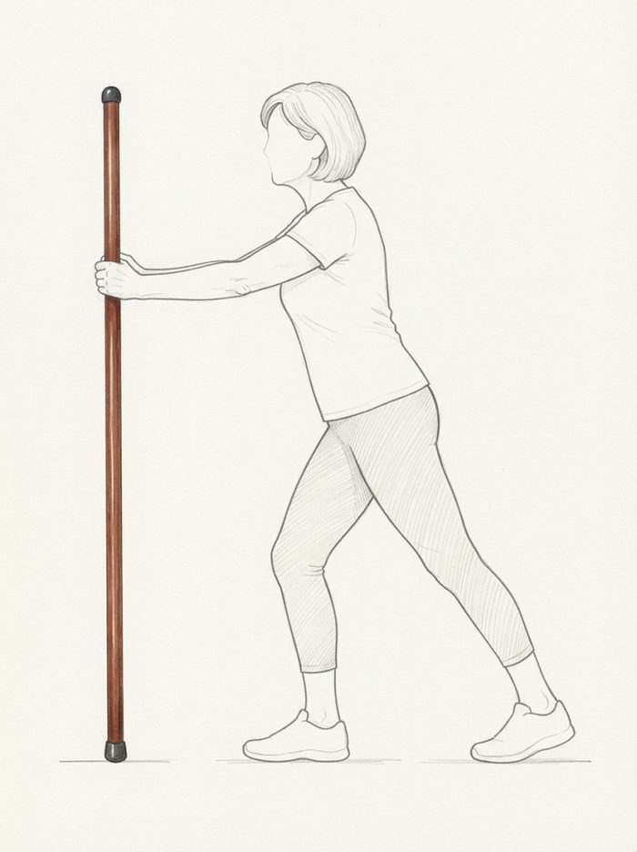 Calf stretch leaning on the pole